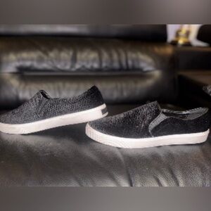 Black Textured Slip-On Sneakers